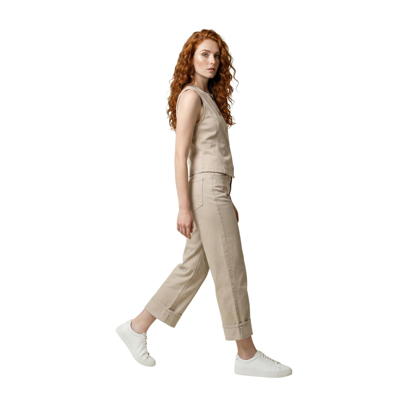 Only Jeans Donna Beige In 100 Cotone Vita Media Con Tasche E Zip