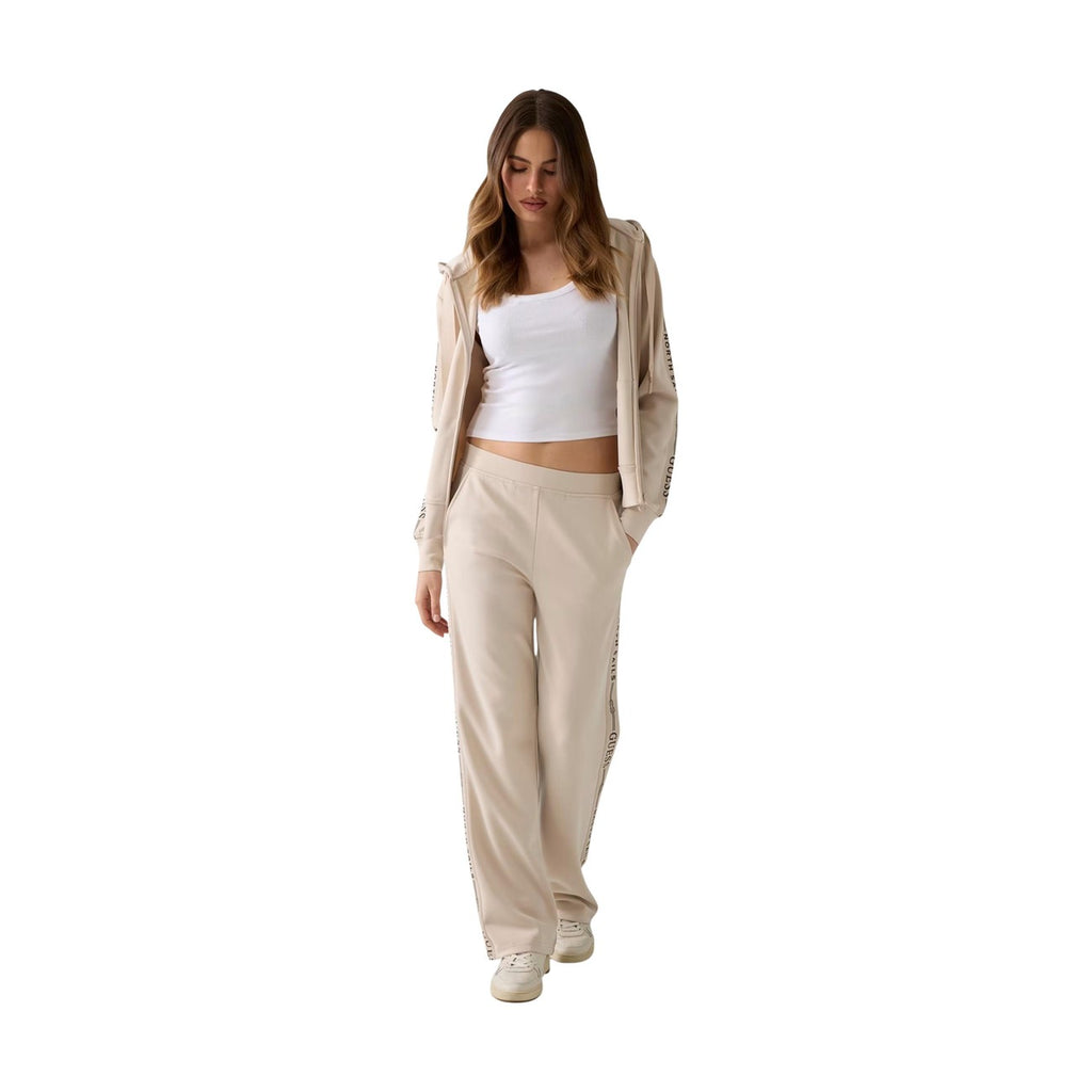 Pantaloni Donna Guess Beige In Modal Poliestere E Spandex Con Lacci