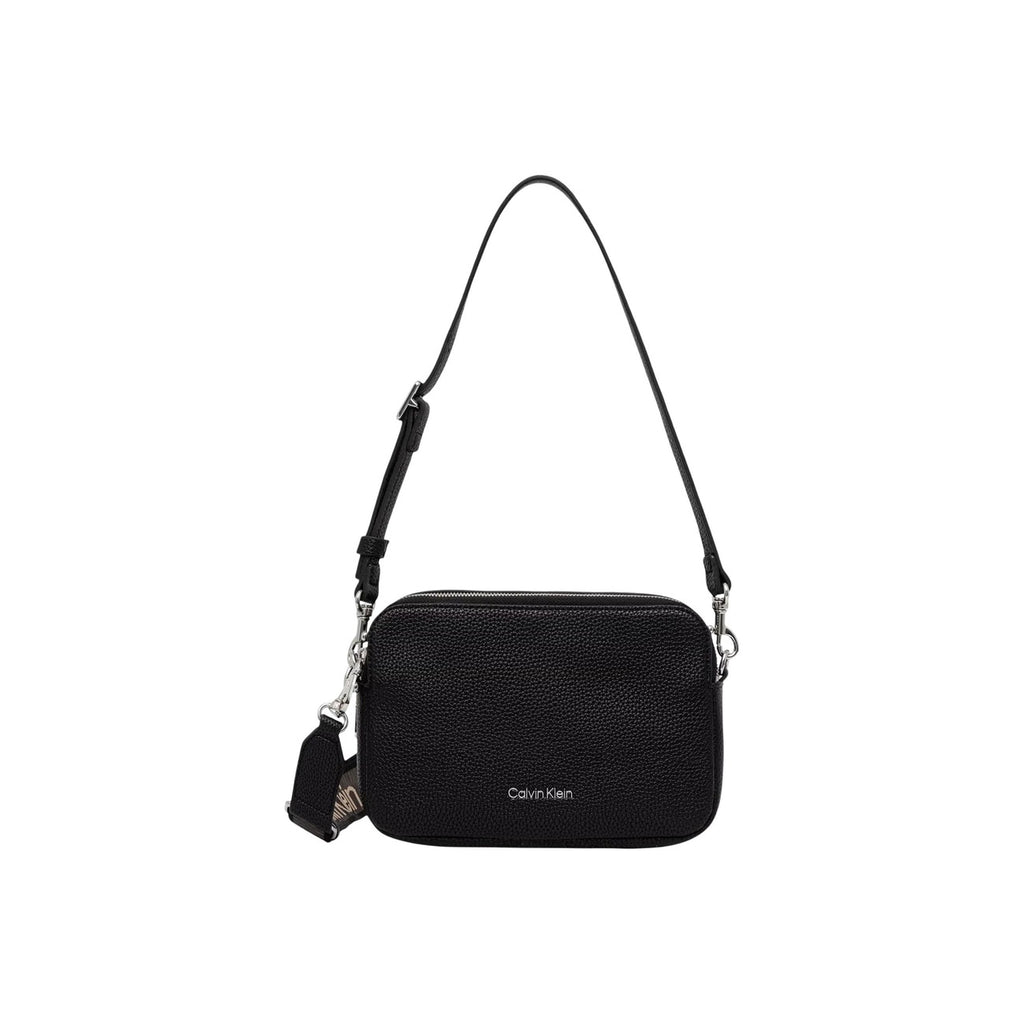 Calvin Klein Borsa Donna Camera Nera Con Cerniera Webbing 2X Strap Tracolla Regolabile Tasche Interne