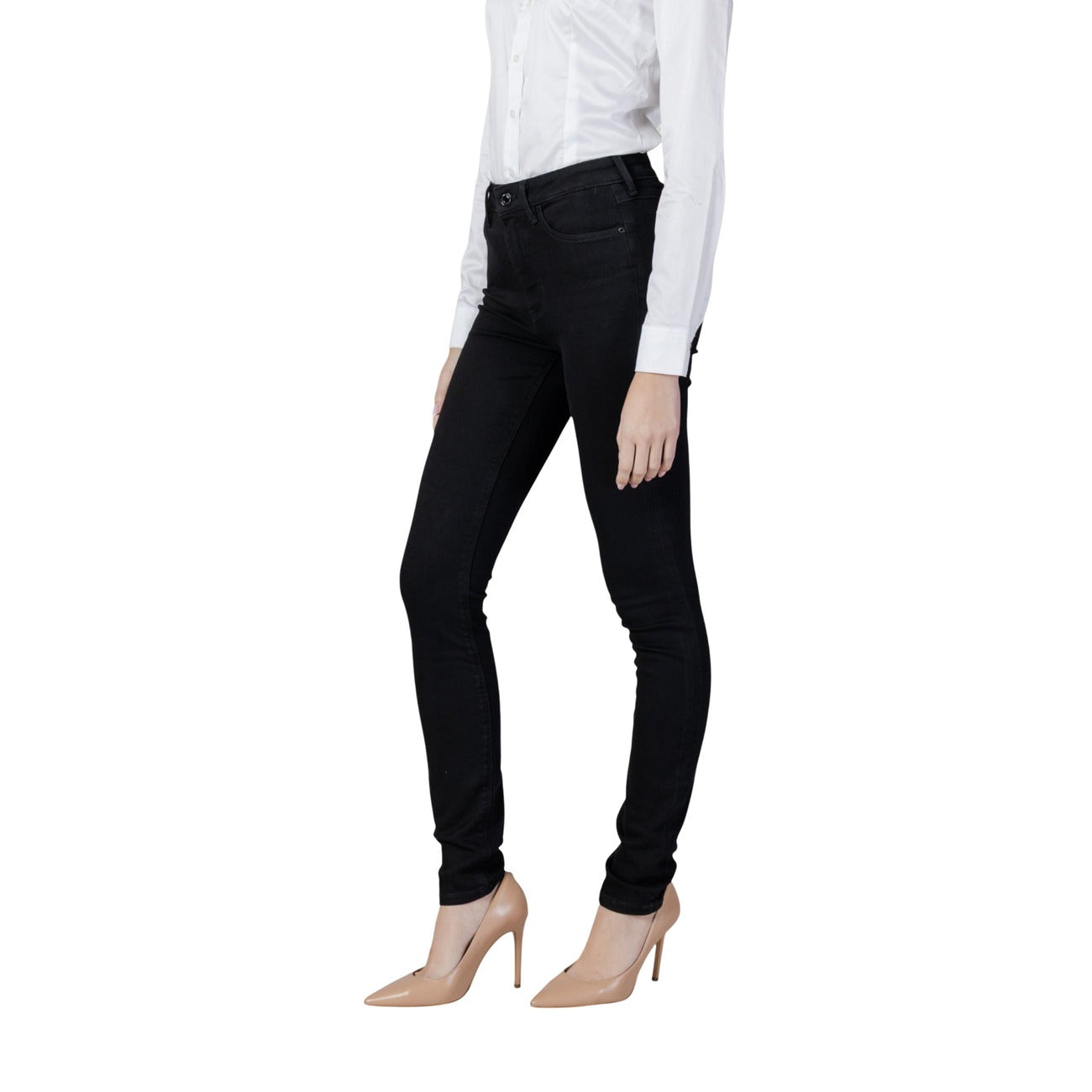 Guess Jeans Donna Nero Jeans Skinny Vita Media Zip E Bottone