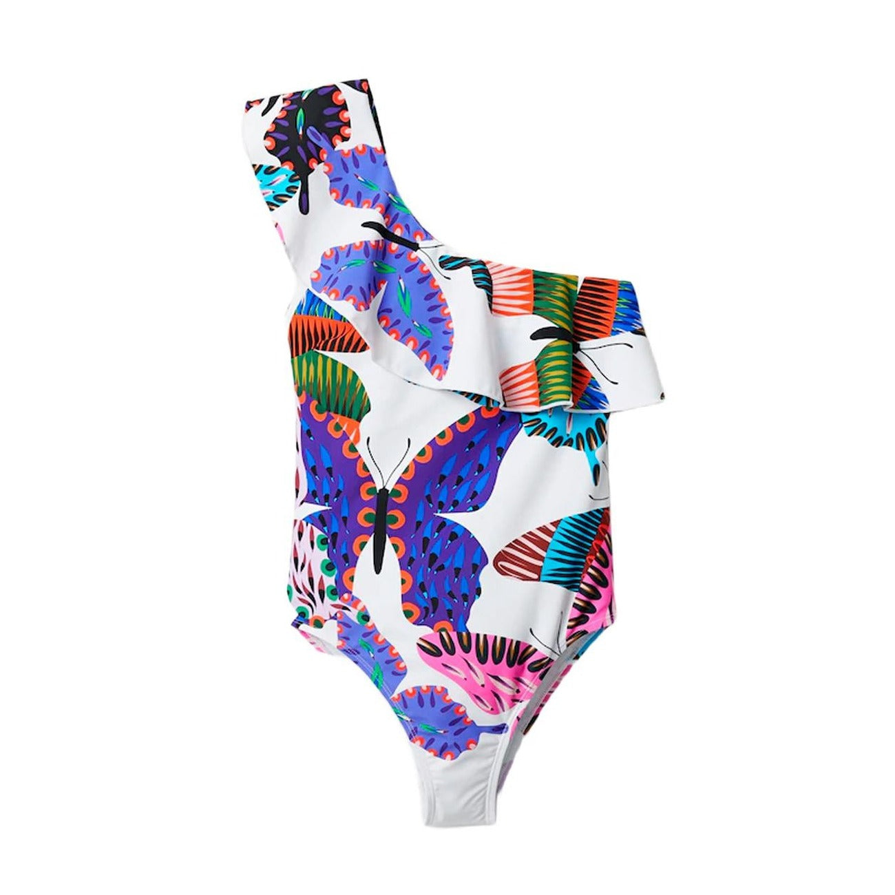 Desigual Costume Donna Intero Bianco Con Stampa Smanicato Scollo Tondo