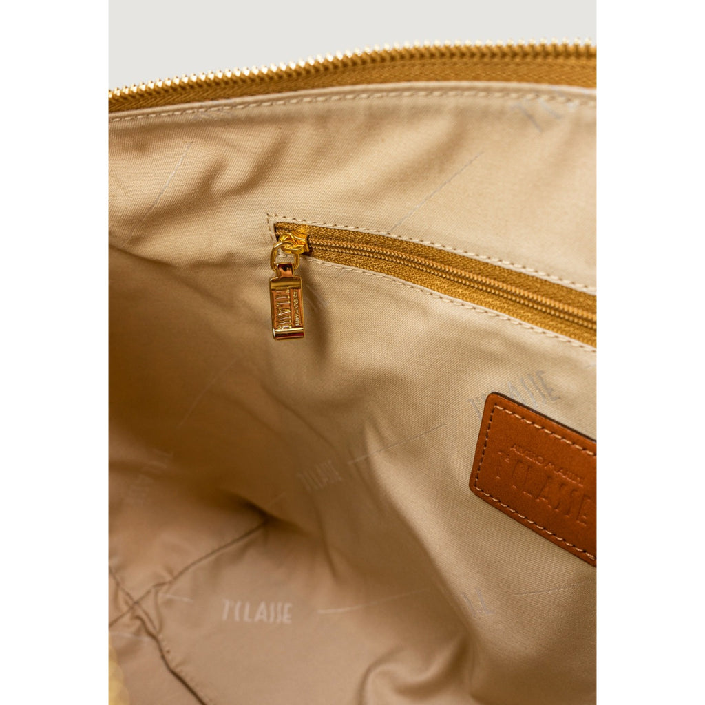 Alviero Martini Prima Classe Borsa Donna Beige In Cotone Ed Ecopelle Made In Italy Con Zip 40x22x18 Cm