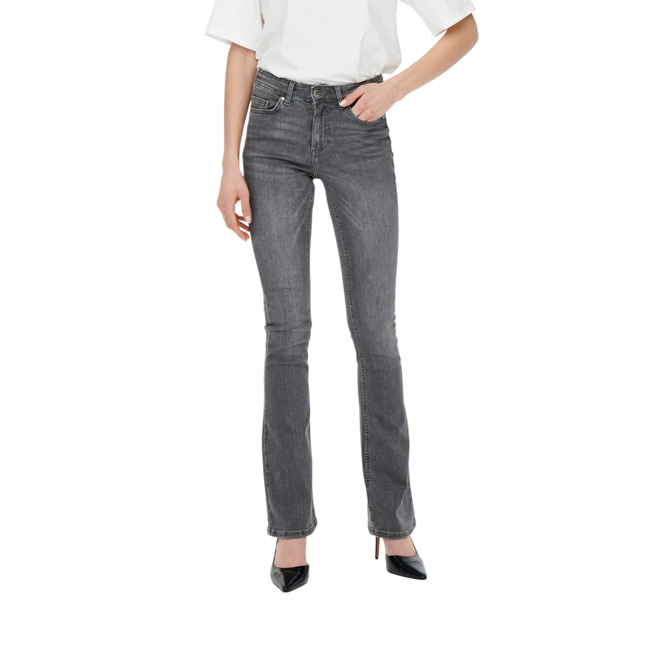 Only Jeans Donna Grigio Cotone Elastan Con Zip E Bottone Primavera Estate