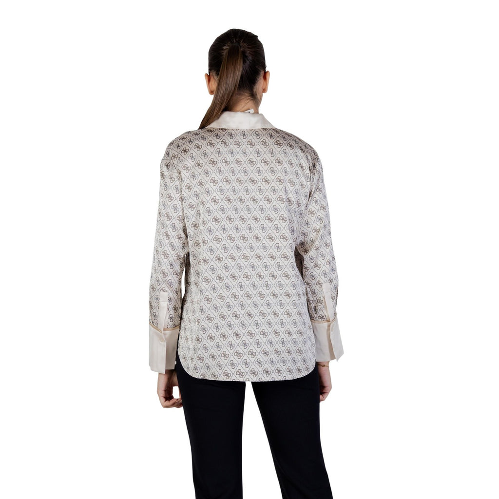 Guess Camicia Donna Beige Stampa Maniche Lunghe Colletto Primavera Estate