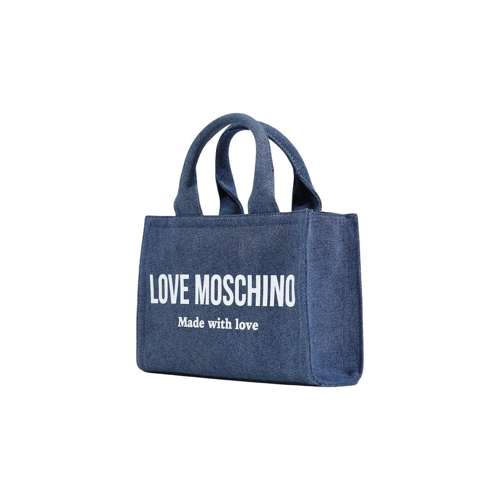 Love Moschino Borsa Donna Blu Stampa Con Zip Tasche Interne 17,5x25,5x9,5