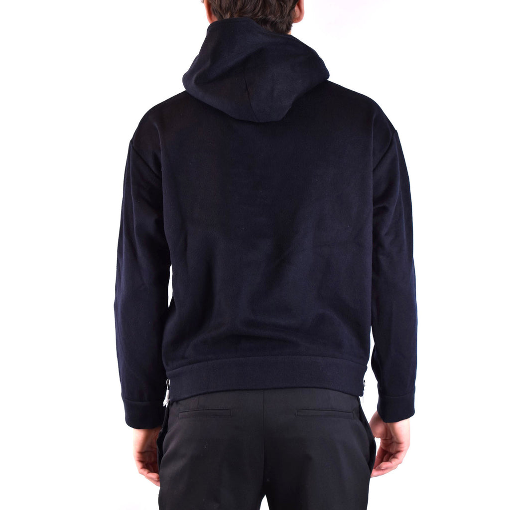 Emporio Armani Felpa Uomo Blu Con Cappuccio Stampa Misto Cashmere Lana