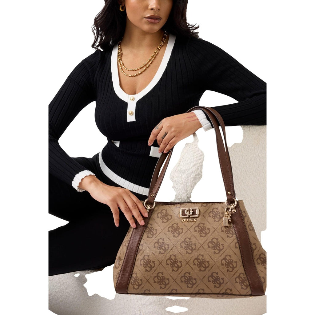 Guess Borsa Donna Beige A Mano 38x25x13 In Poliuretano