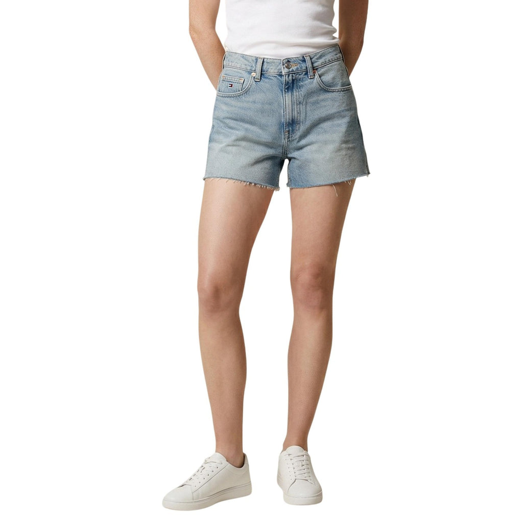 Tommy Hilfiger Jeans Shorts Donna Azzurro Chiaro Vita Alta Zip
