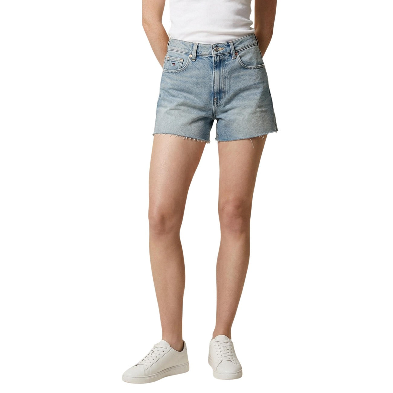 Tommy Hilfiger Jeans Shorts Donna Azzurro Chiaro Vita Alta Zip
