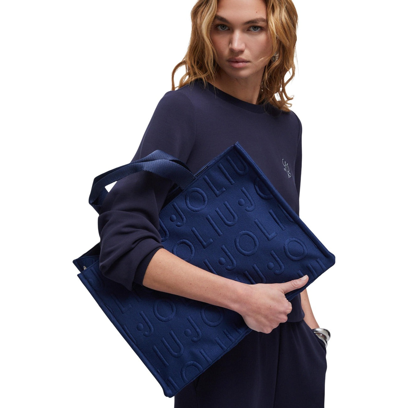 Liu Jo Borsa Donna Tote Blu Con Tracolla Logo Bubble 41x30x10cm