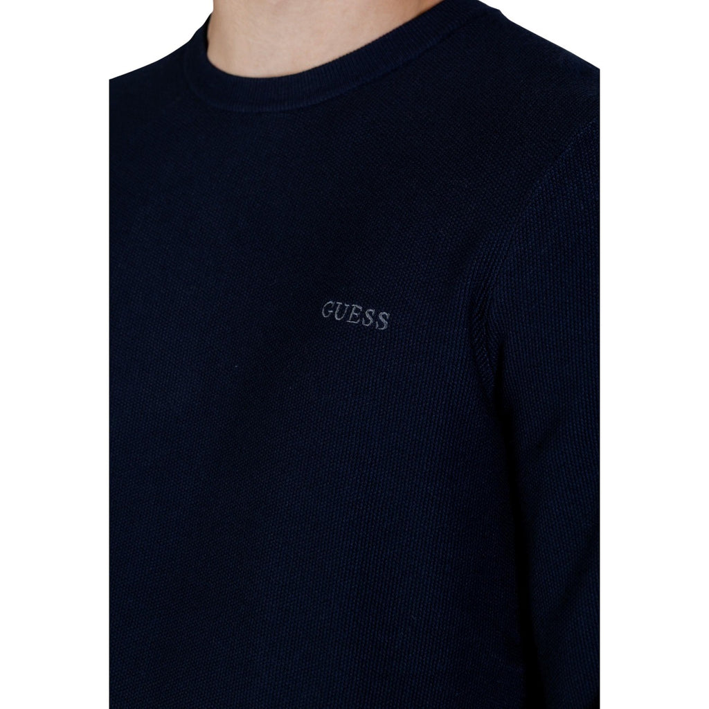 Guess Maglia Uomo Blu Maniche Lunghe Scollo Tondo Lyocell Piquet