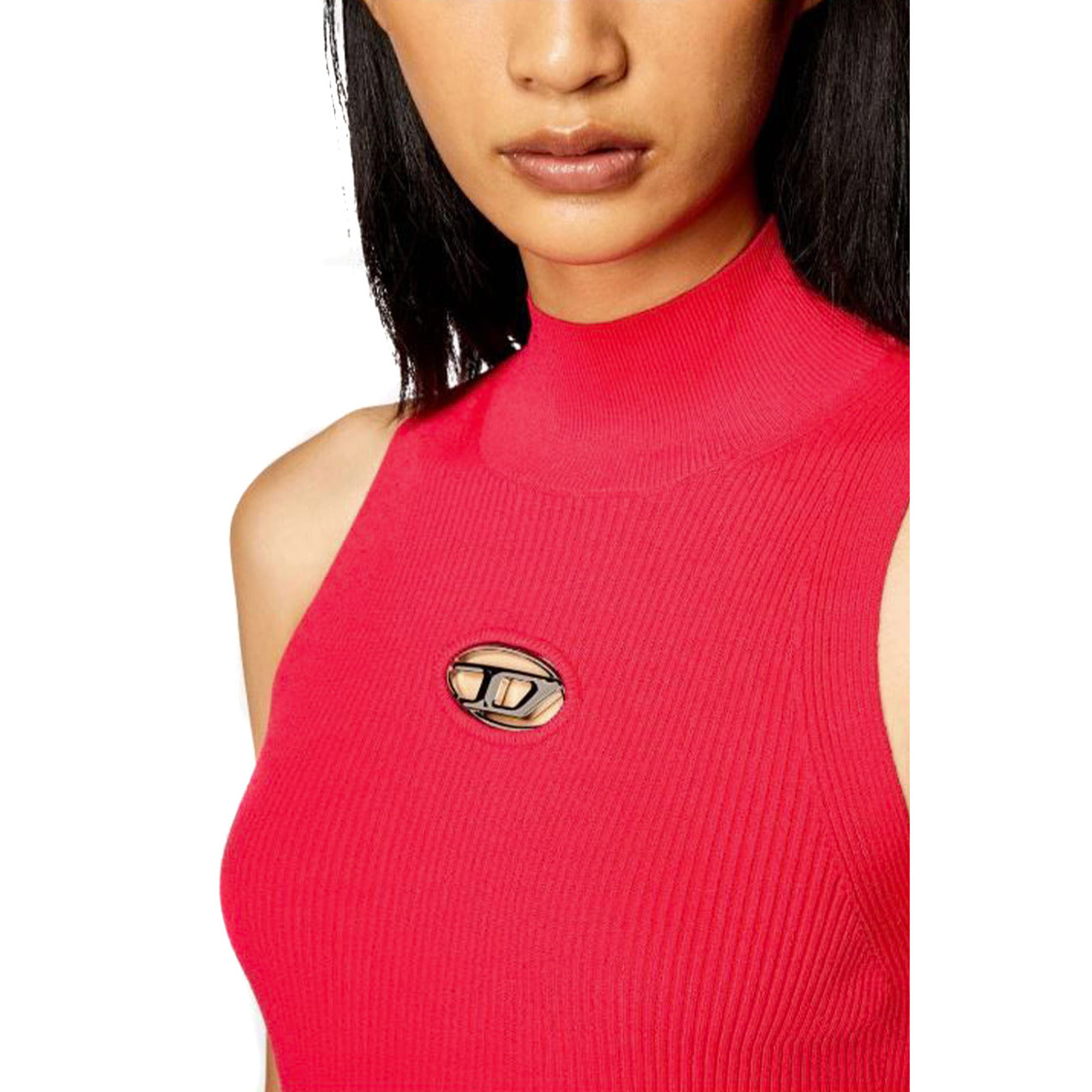 Diesel Abito Donna Smanicato Fucsia Scollo Alto Viscosa Primavera Estate