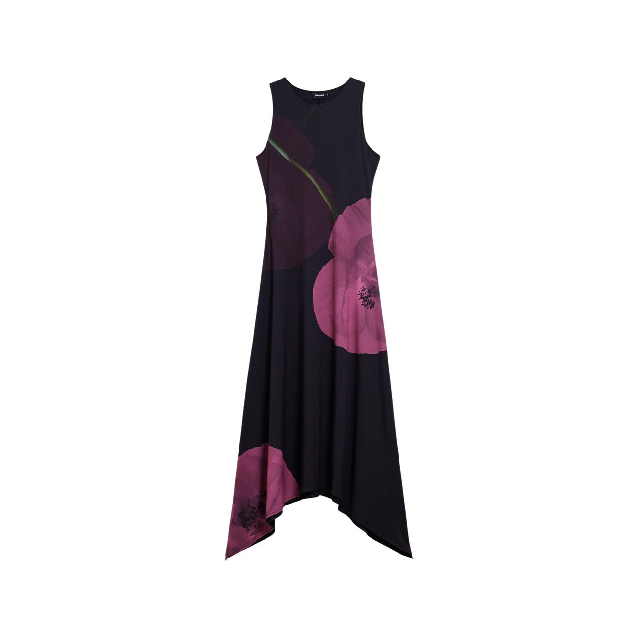Desigual Abito Donna Nero Fantasia Floreale Smanicato Scollo Tondo Estate