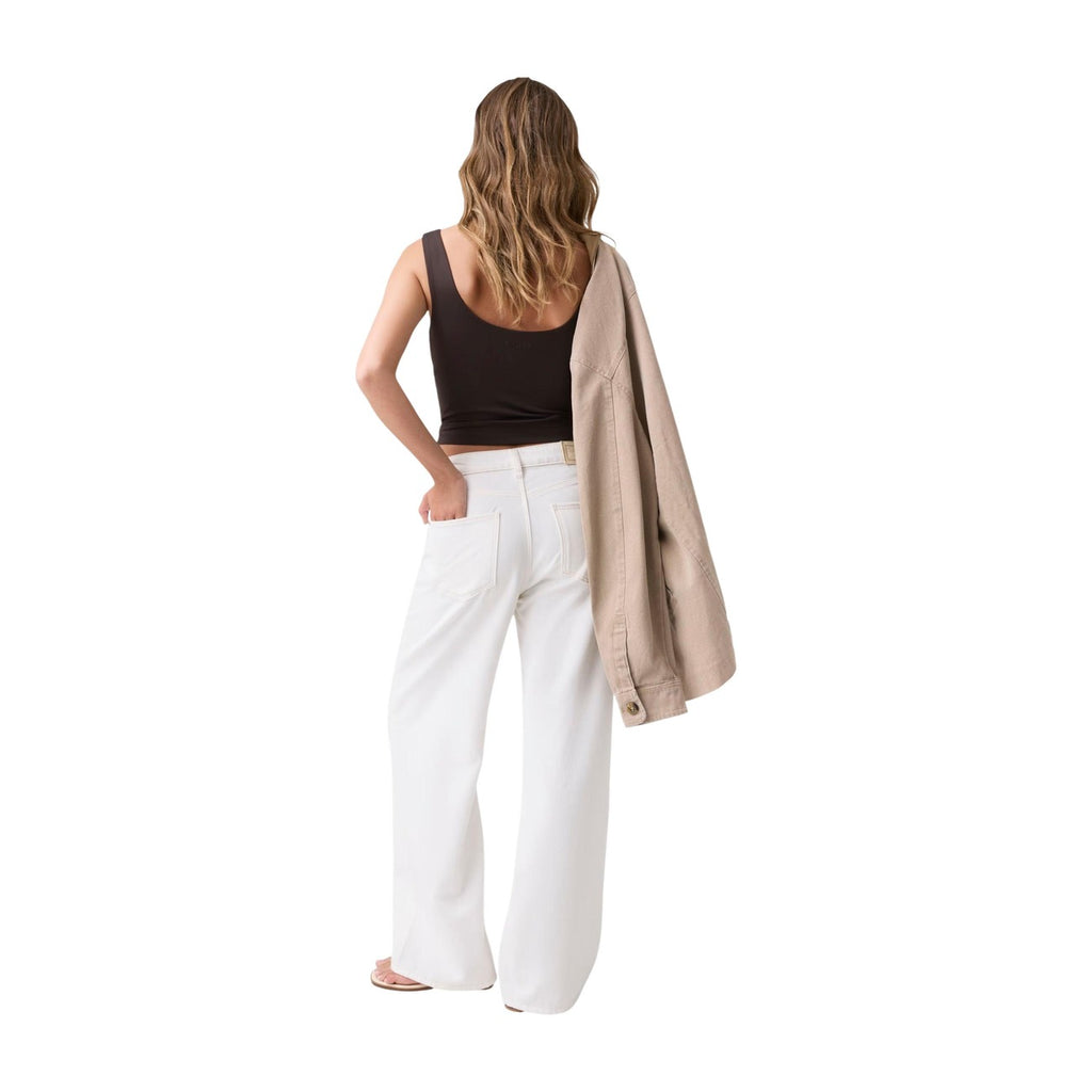 Guess Pantaloni Donna Wide Leg Ankle Bianco Cotone Lyocell