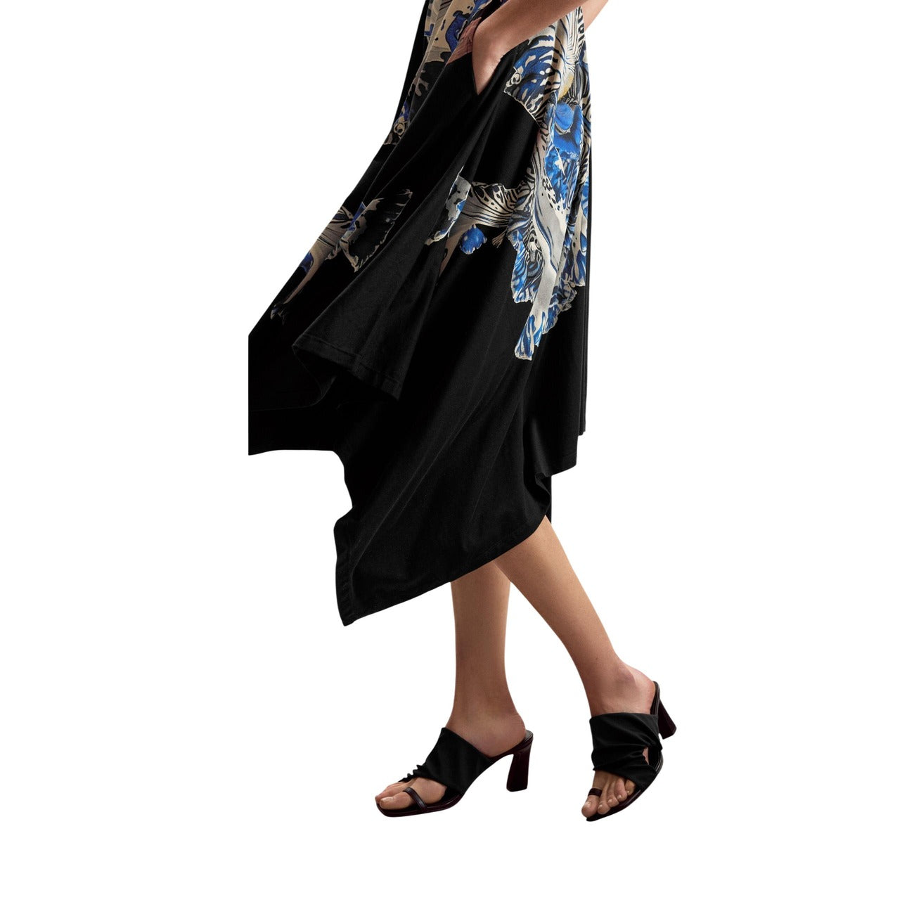 Desigual Abito Donna Nero Floreale Spalline Cotone Lycra Primavera Estate