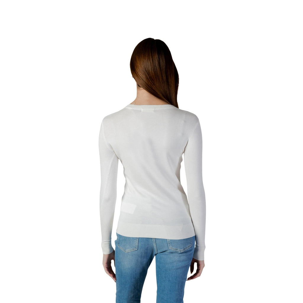 Guess Maglia Donna Beige Maniche Lunghe Scollo A V Con Strass