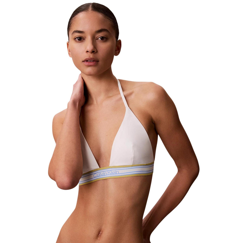 Calvin Klein Jeans Costume Donna Bianco Halter Triangle In Nylon