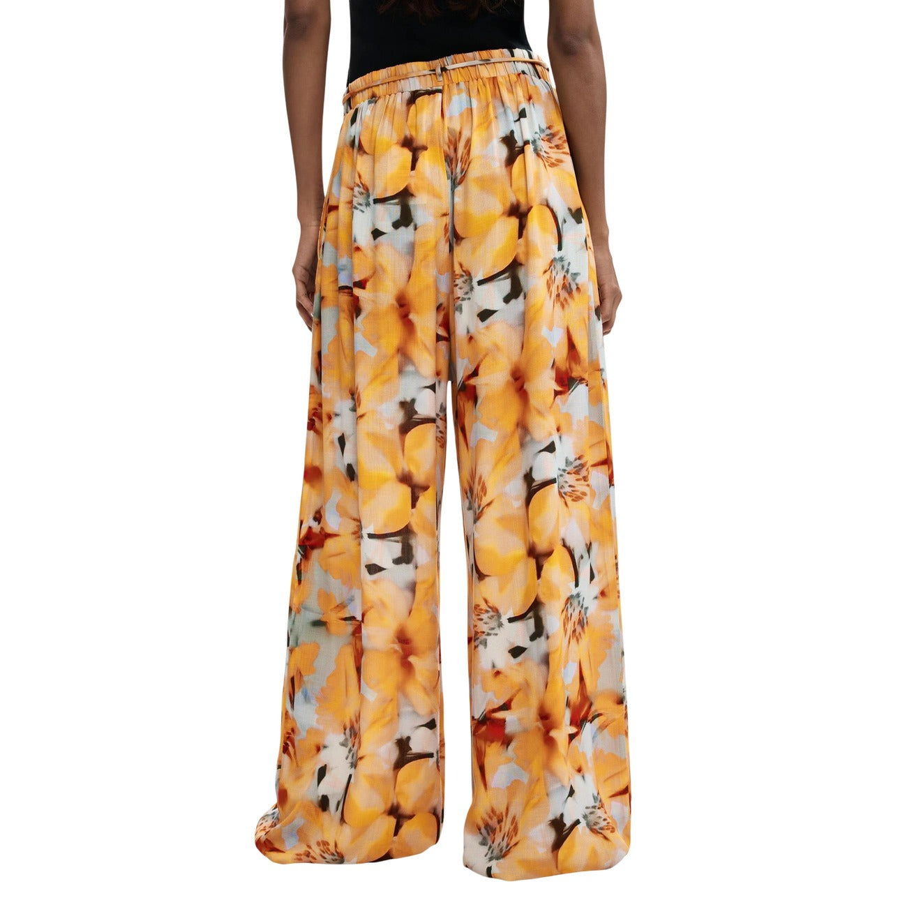 Desigual Pantaloni Donna Viscosa Floreale Arancione Primavera Estate