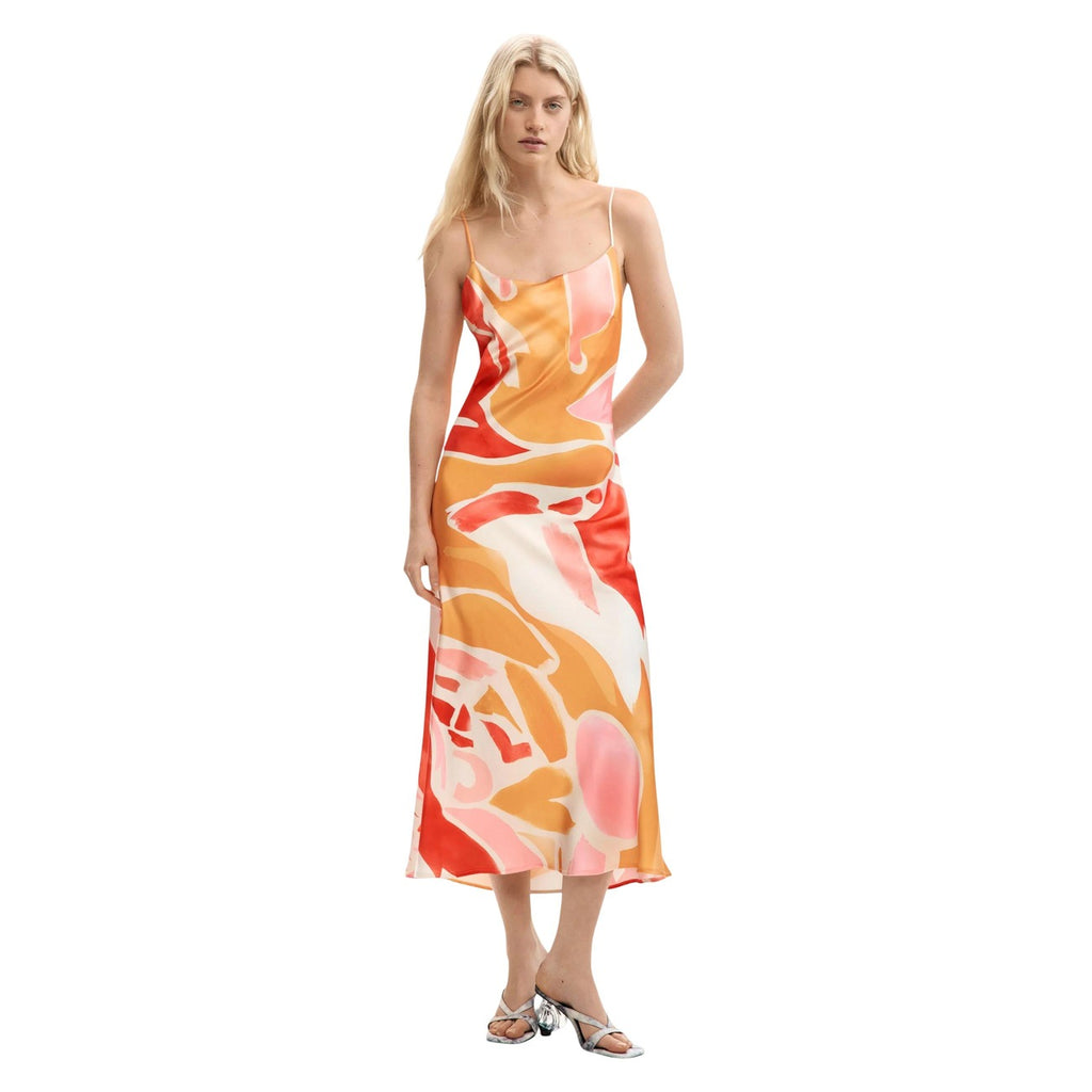 Desigual Abito Donna Smanicato Arancione Fantasia Scollo Tondo