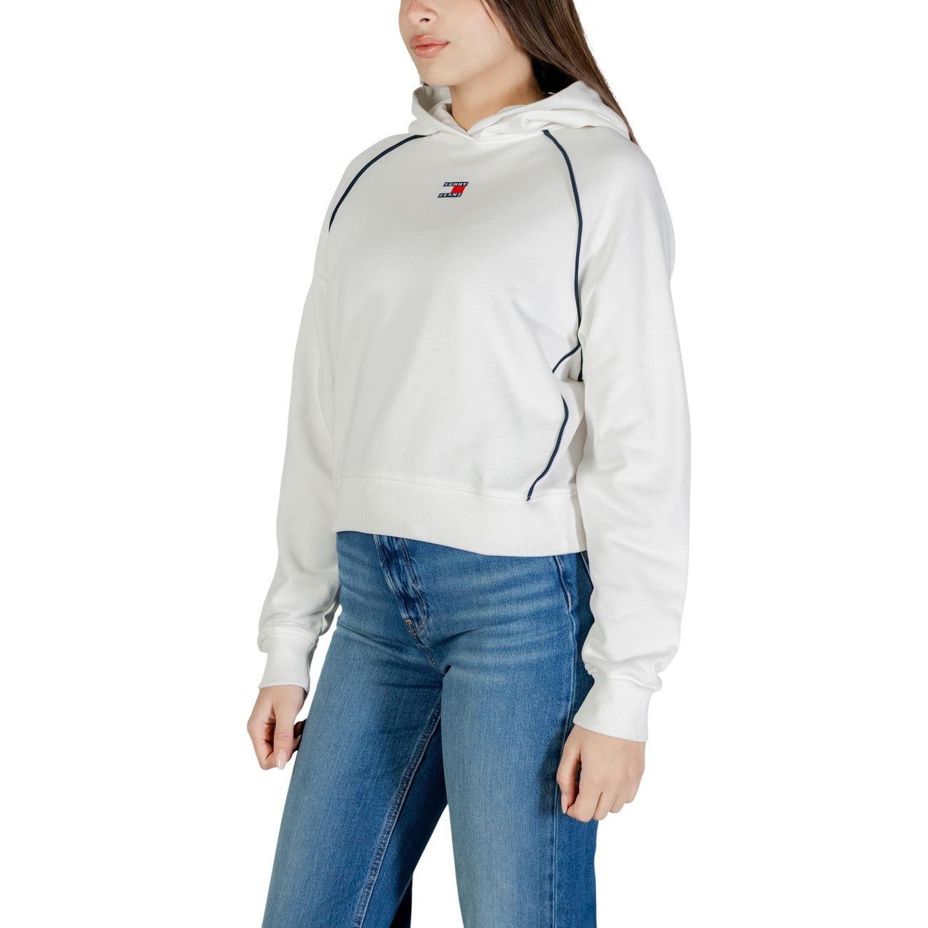 Tommy Hilfiger Jeans Felpa Donna Bianco Cappuccio Cotone Organico