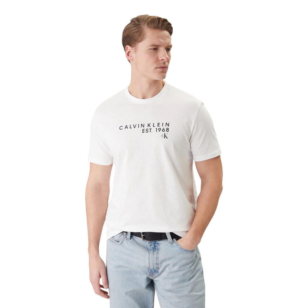 Calvin Klein T Shirt Uomo Cotone 100 Bianco Stampa Girocollo