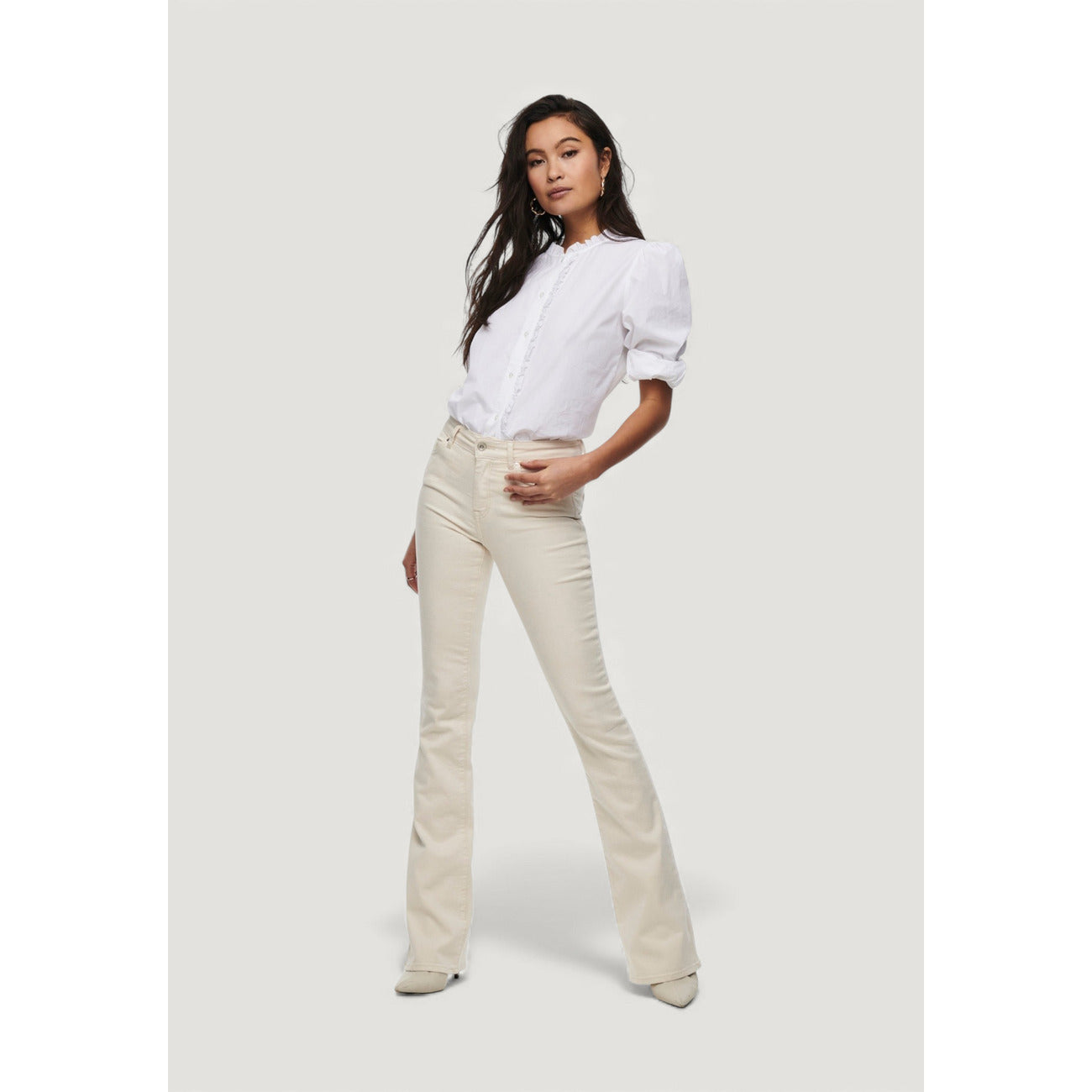 Only Jeans Donna Bianco Stretch Vita Alta Zip Bottone Primavera Estate