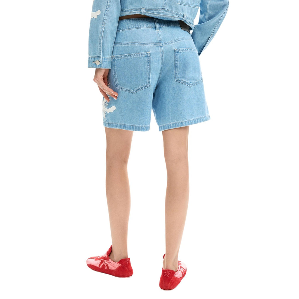 Desigual Shorts Donna Cotone Blu Primavera Estate Con Zip E Bottone