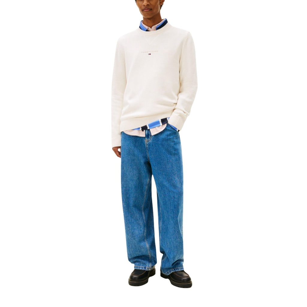 Tommy Hilfiger Jeans Maglia Uomo Cotone Organico Beige Maniche Lunghe