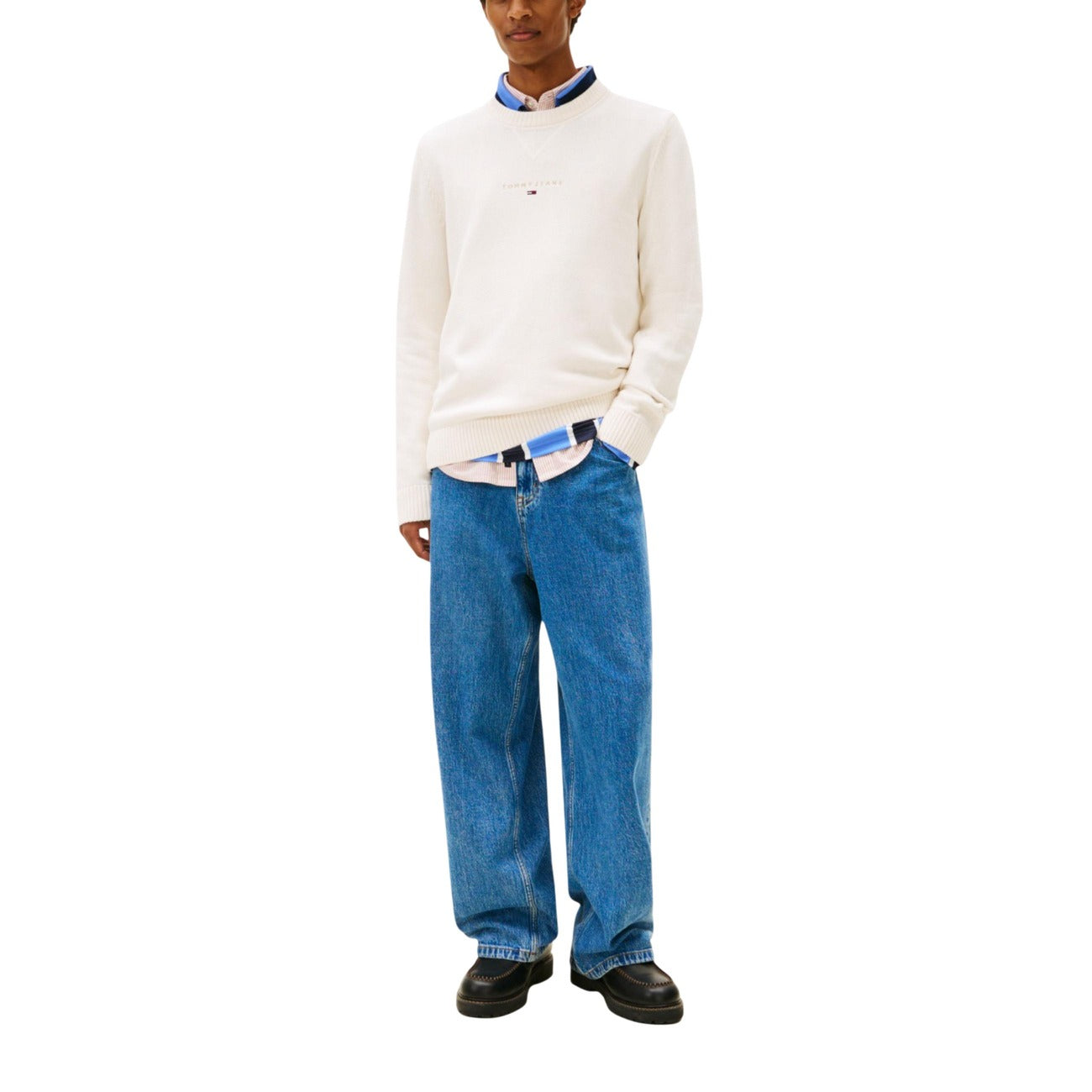 Tommy Hilfiger Jeans Maglia Uomo Cotone Organico Beige Maniche Lunghe