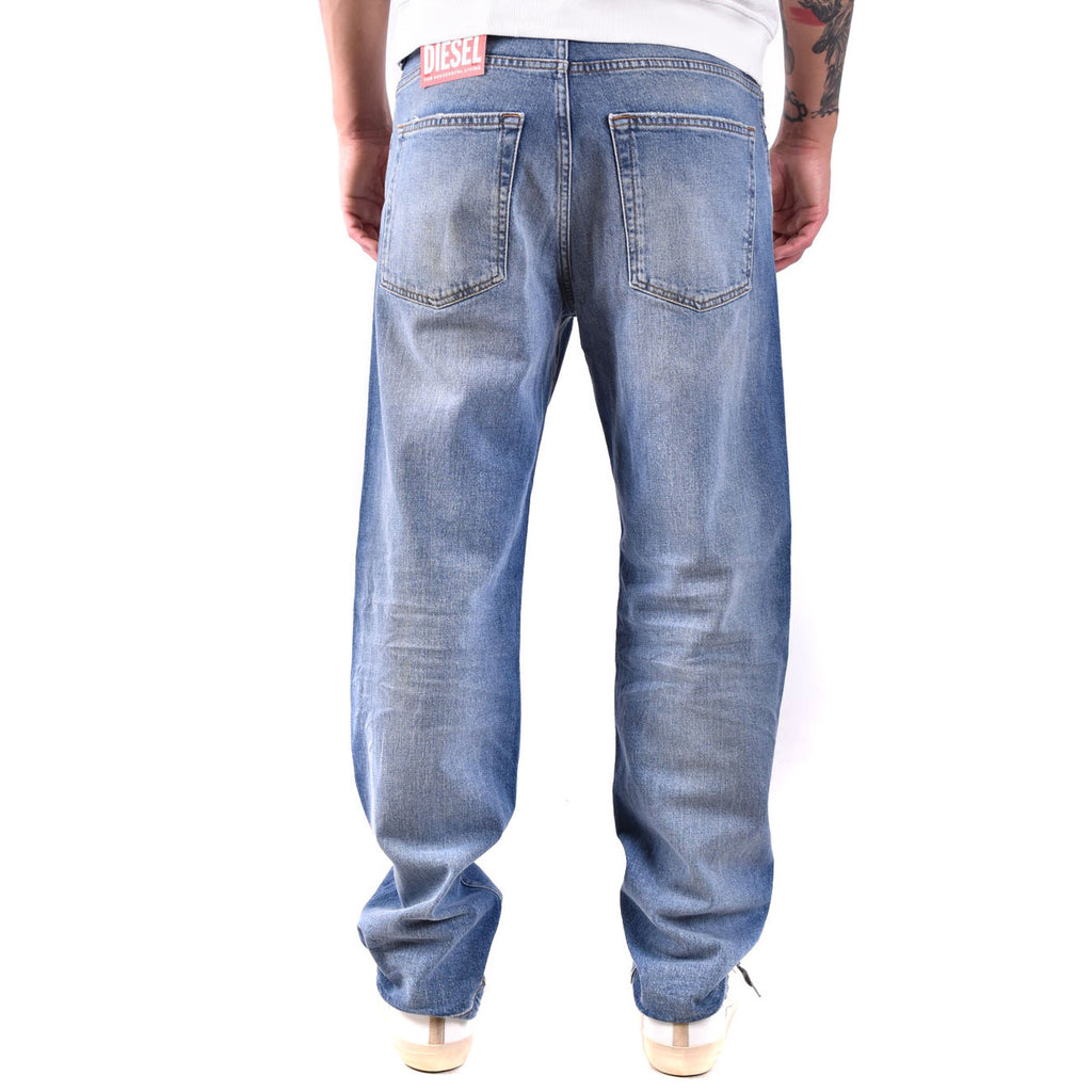 Jeans Uomo Diesel Blu Effetto Consumato Zip E Bottone In Cotone
