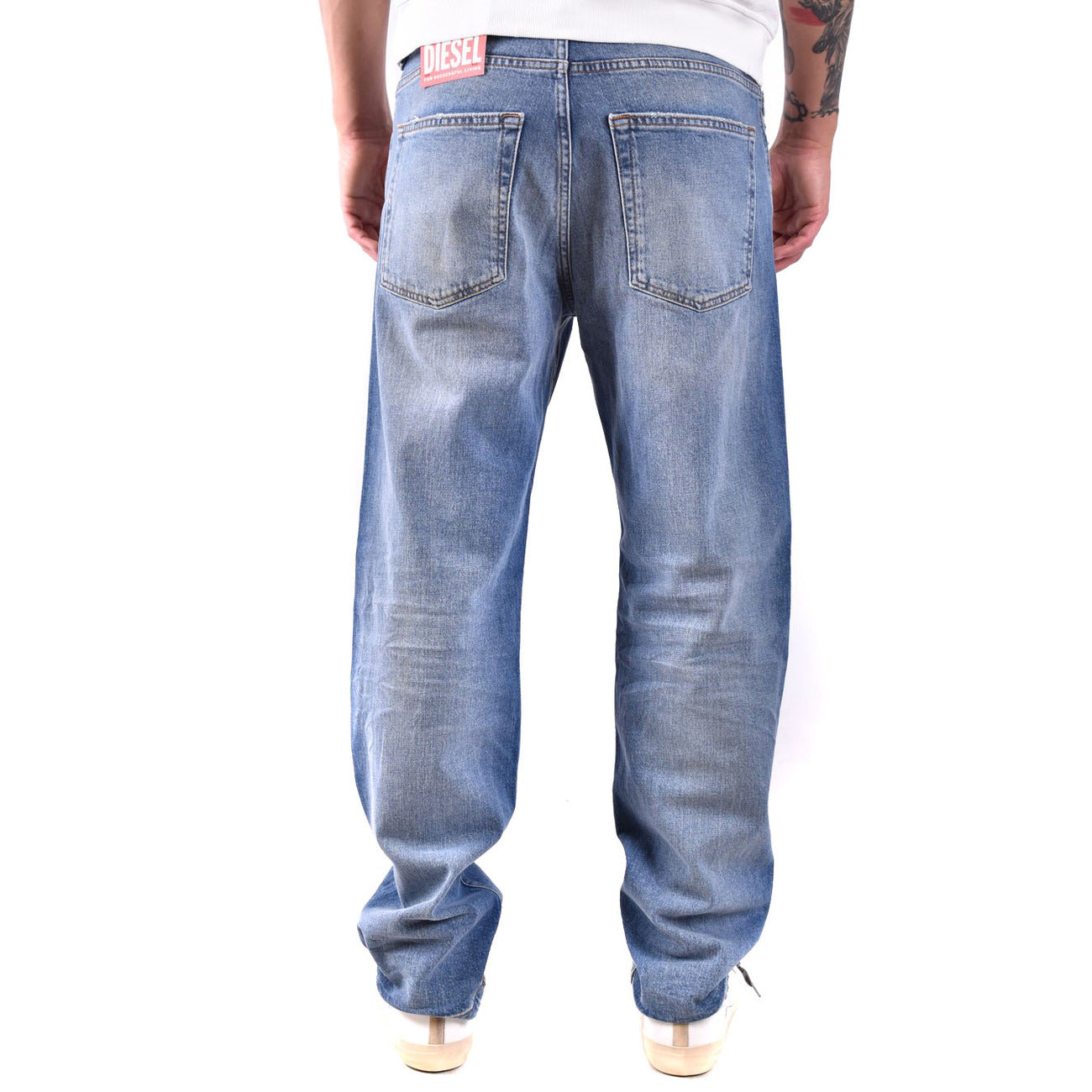 Jeans Uomo Diesel Blu Effetto Consumato Zip E Bottone In Cotone