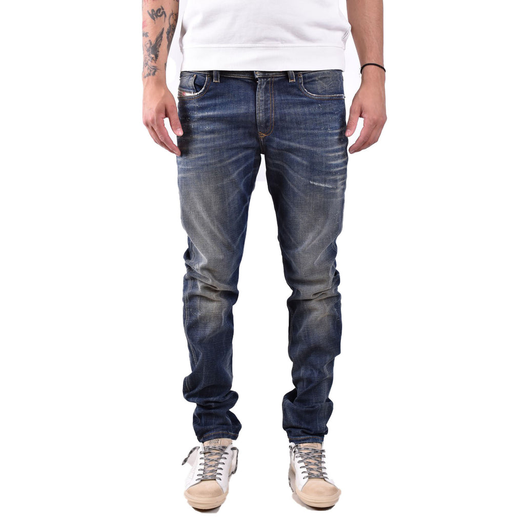 Diesel Jeans Uomo Blu Effetto Consumato Zip E Bottone Primavera Estate