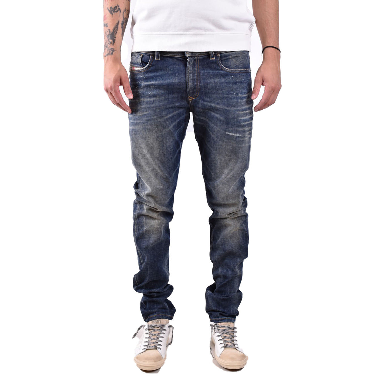 Diesel Jeans Uomo Blu Effetto Consumato Zip E Bottone Primavera Estate