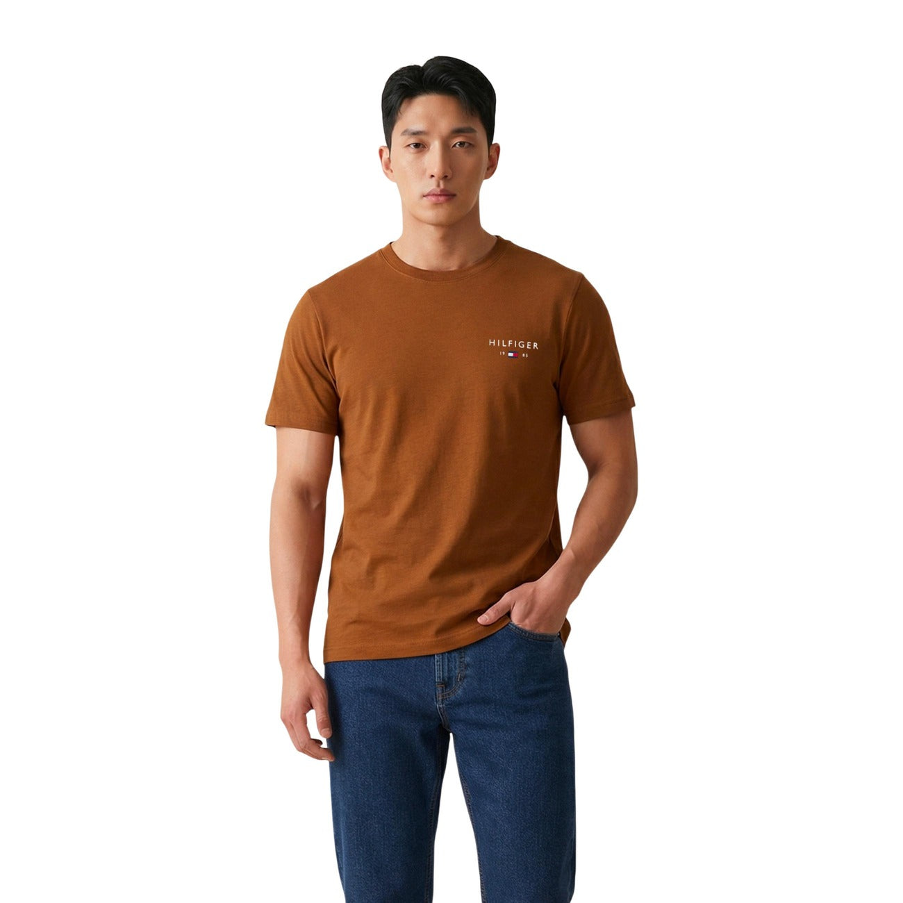 Tommy Hilfiger Jeans T Shirt Uomo Marrone Maniche Corte Cotone