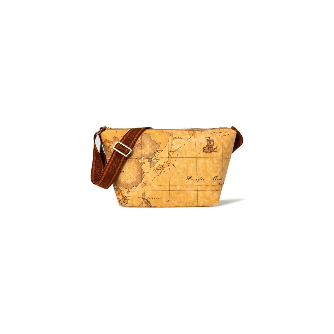 Alviero Martini Prima Classe Borsa Donna Beige In Cotone Ed Ecopelle Made In Italy Con Zip 40x22x18 Cm