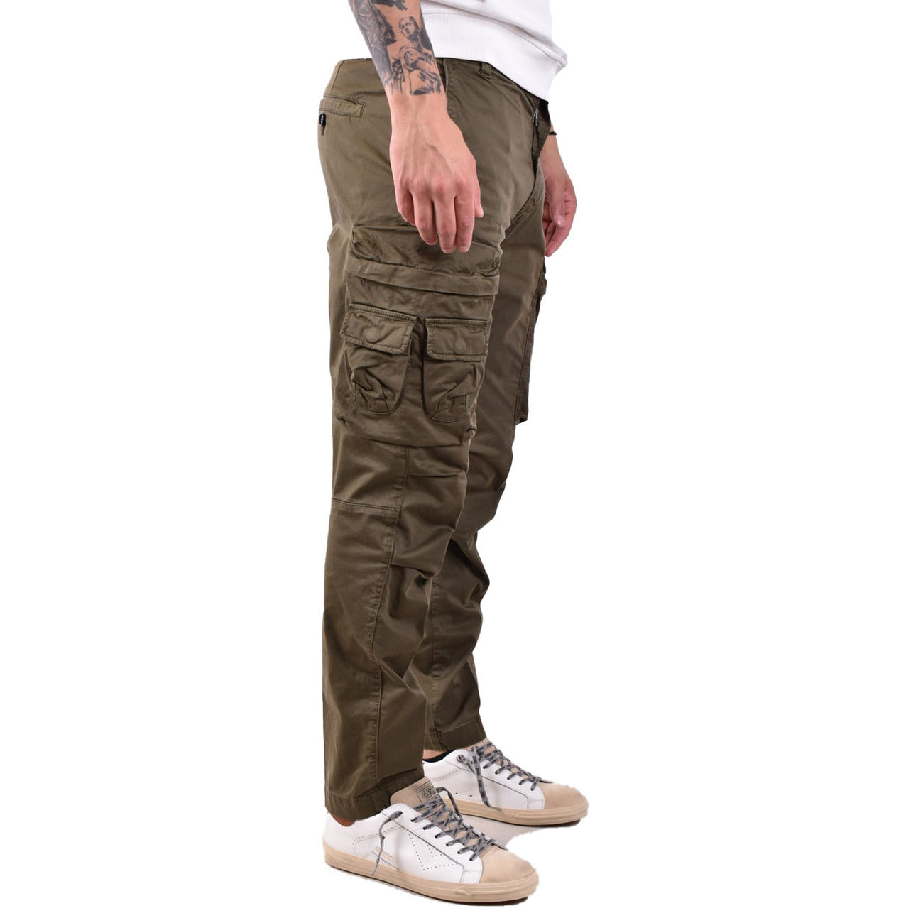 Diesel Pantaloni Uomo Verde Cotone Puro Primavera Estate Con Zip E Bottone