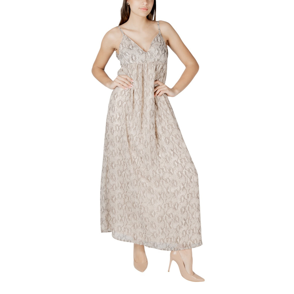 Only Abito Donna Beige Spalline Scollo A V Profondo Primavera Estate