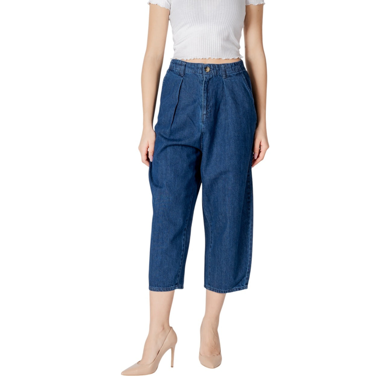 Only Jeans Donna Azzurro Vita Media 100 Cotone Zip E Bottone