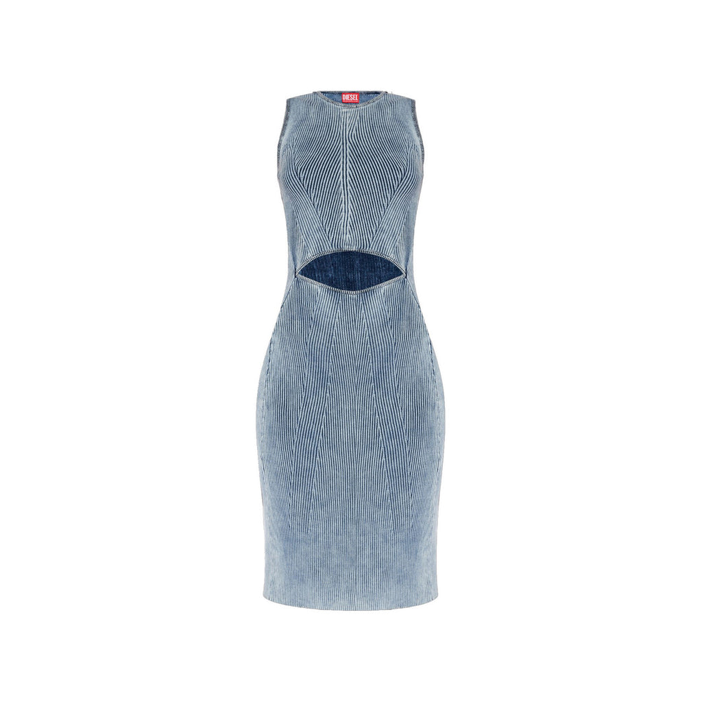 Diesel Abito Donna Smanicato Blu Cotone Elasticizzato Primavera Estate