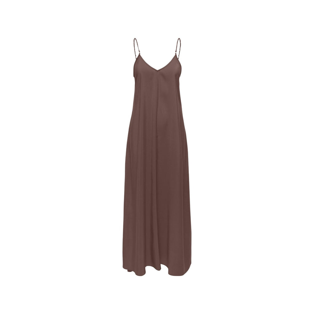 Only Abito Lungo Donna Marrone Spalline Scollo A V Primavera Estate