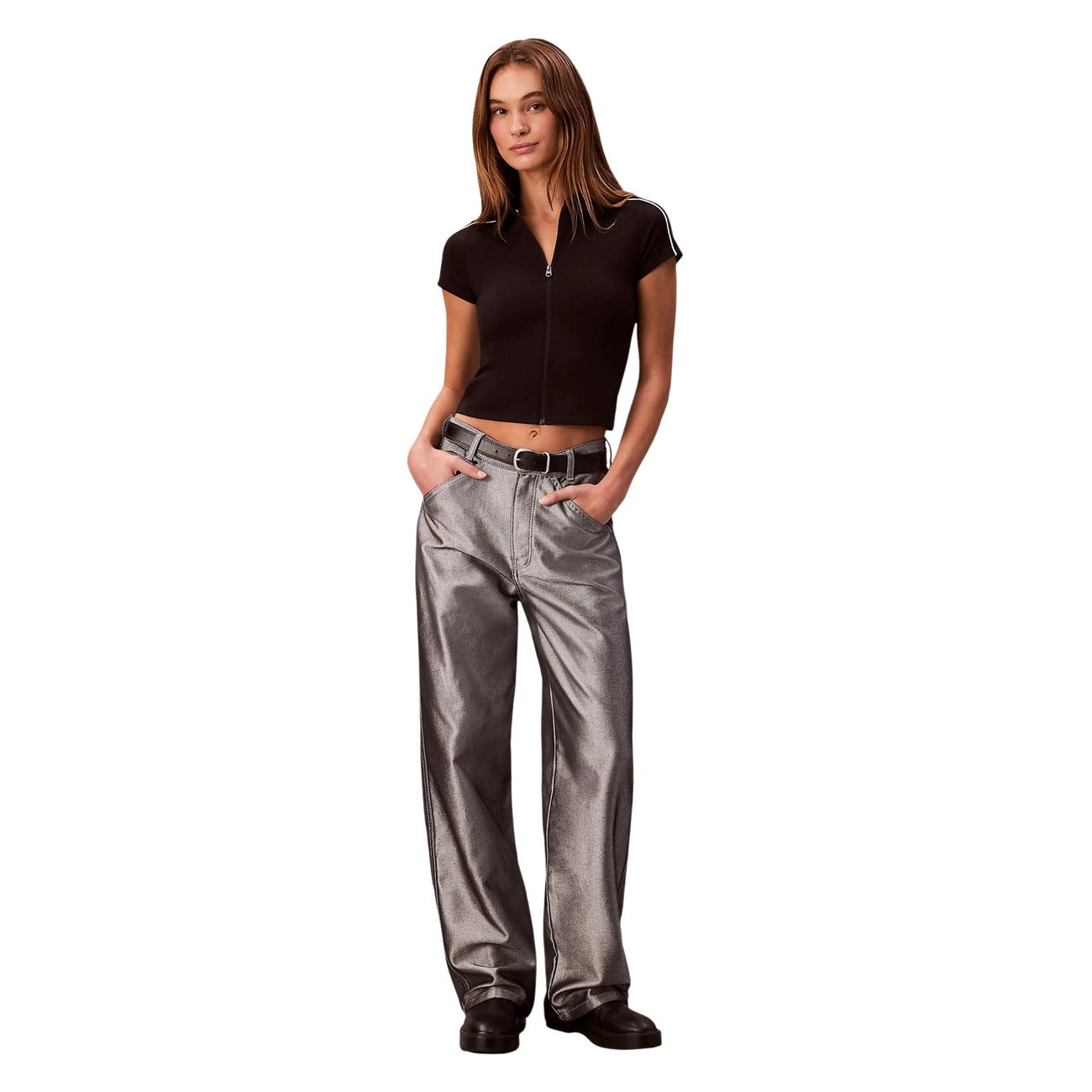 Calvin Klein Jeans T Shirt Donna Nero Maniche Corte Scollo Tondo Primavera Estate