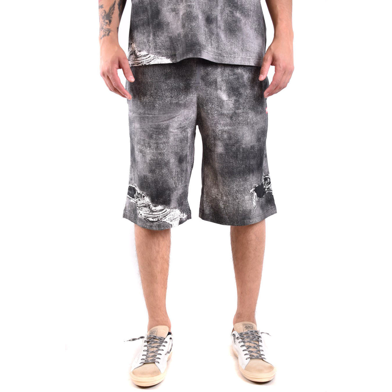 Diesel Bermuda Uomo Cotone Nero Effetto Consumato Strappato