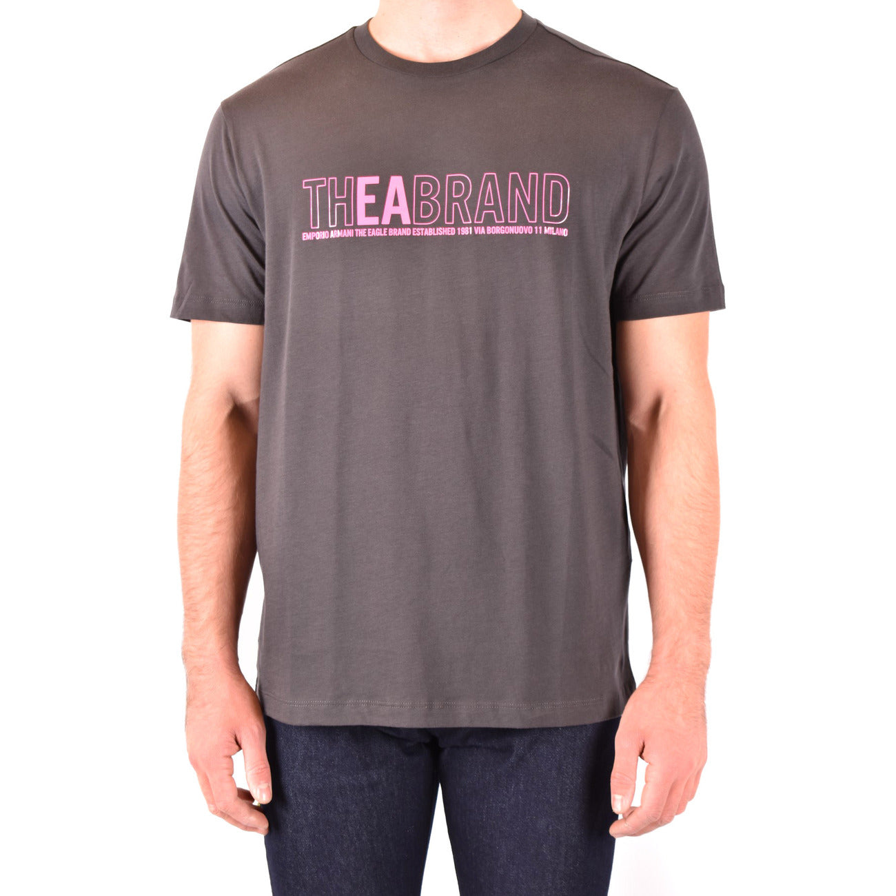 Emporio Armani T Shirt Uomo Cotone Grigio Stampa Girocollo Primavera Estate