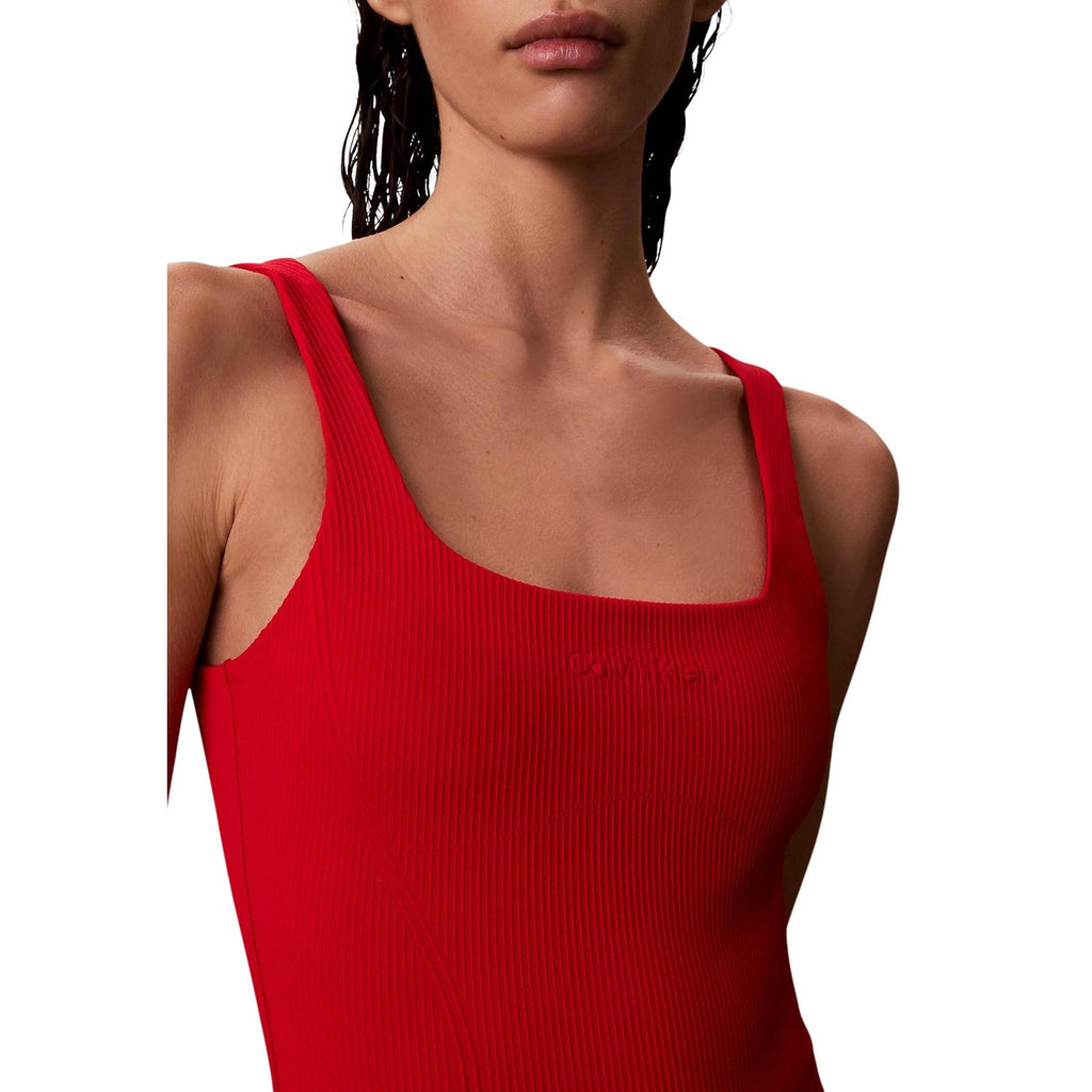 Calvin Klein Jeans Costume Intero Donna Rosso Scollo Quadrato