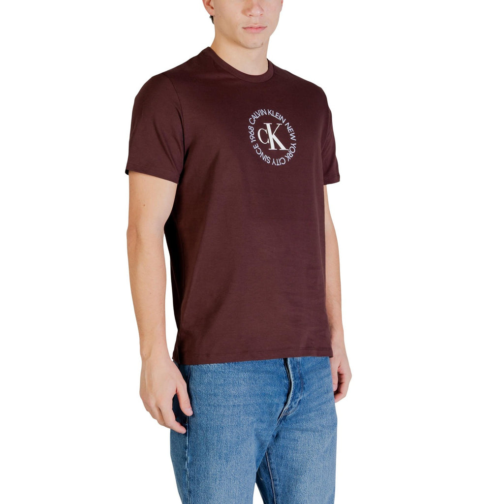 Calvin Klein Jeans T Shirt Uomo Cotone Puro Marrone Stampa