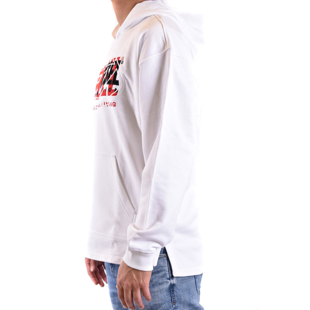 Diesel Felpa Uomo Bianco Con Stampa Cappuccio Tasche 100 Cotone