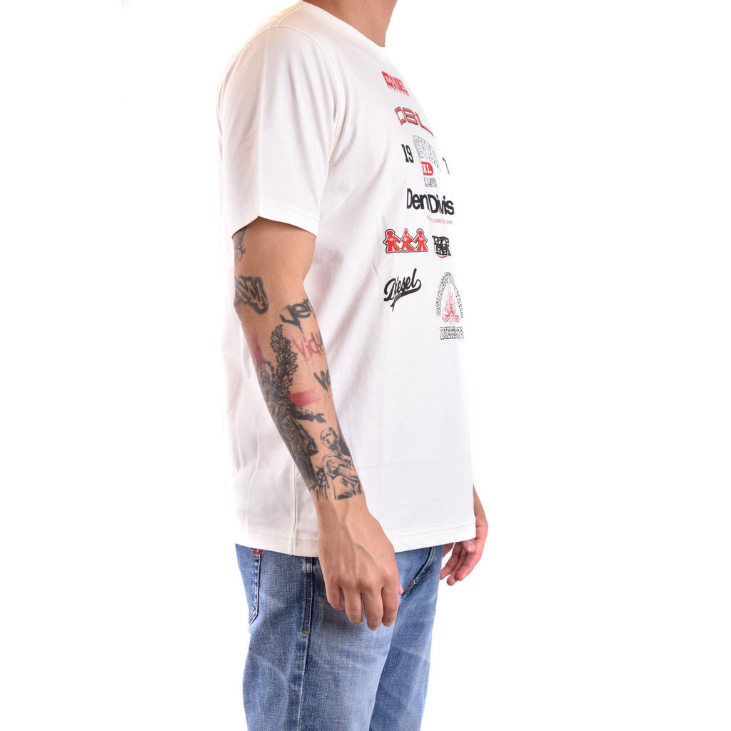 Diesel T Shirt Uomo Cotone 100 Bianco Stampa Girocollo Maniche Corte