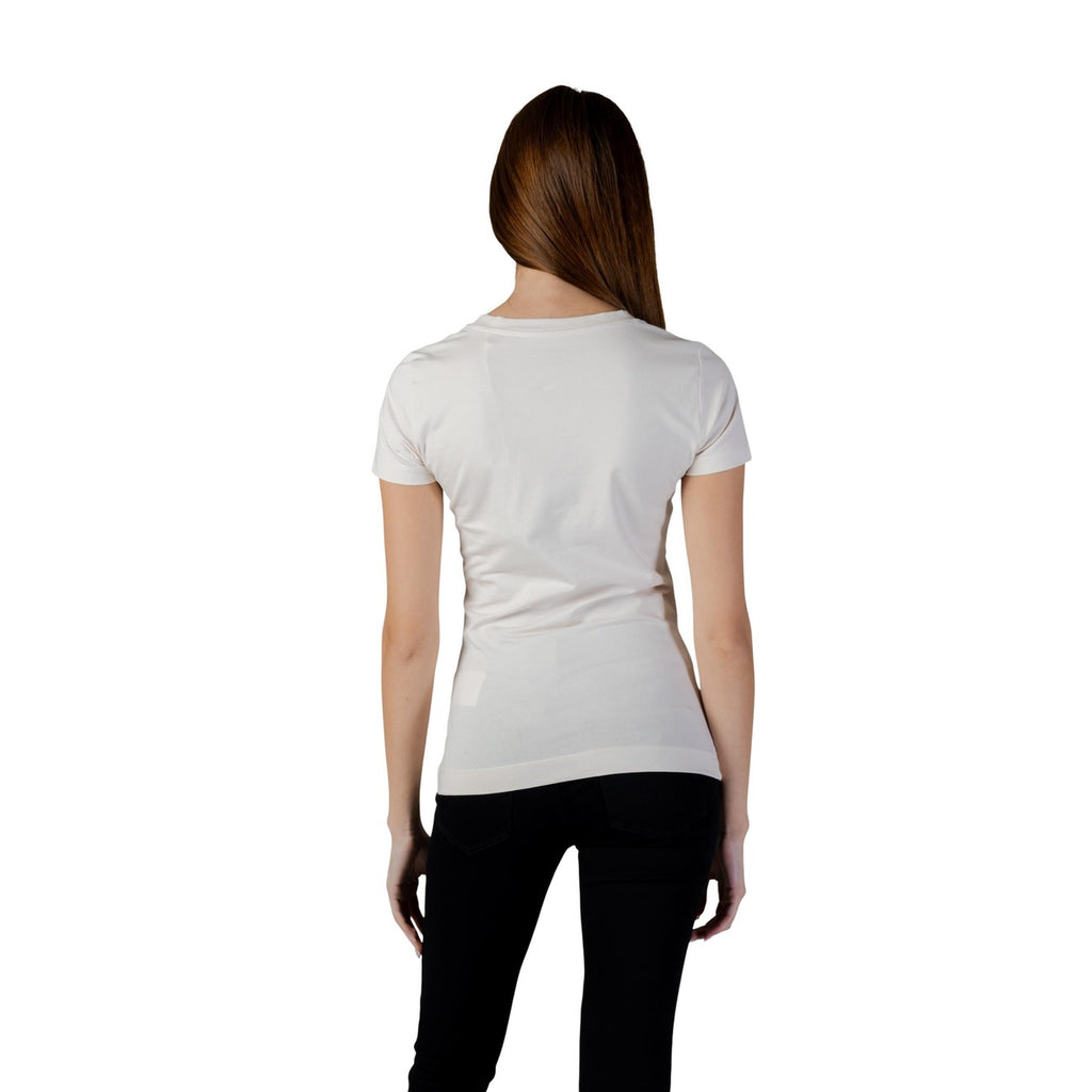 Guess T Shirt Donna Beige Stampa Triangle Strass Cotone 95 Primavera Estate