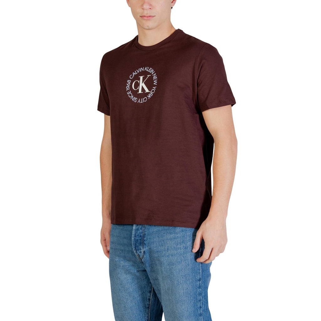 Calvin Klein Jeans T Shirt Uomo Cotone Puro Marrone Stampa