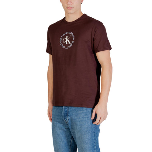 Calvin Klein Jeans T Shirt Uomo Cotone Puro Marrone Stampa